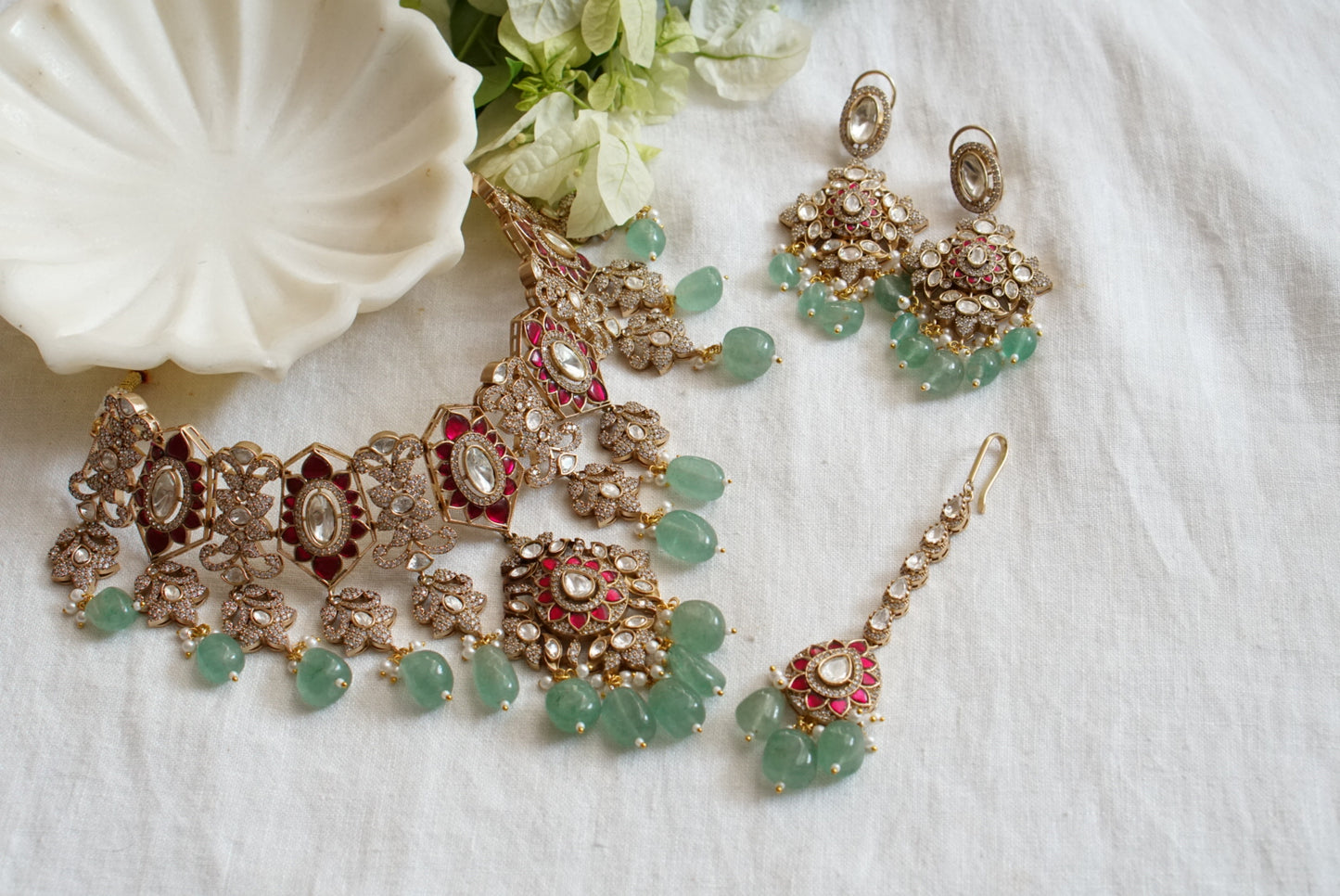 Polki choker set  with maangtika (4-7749) (B)(preorder)