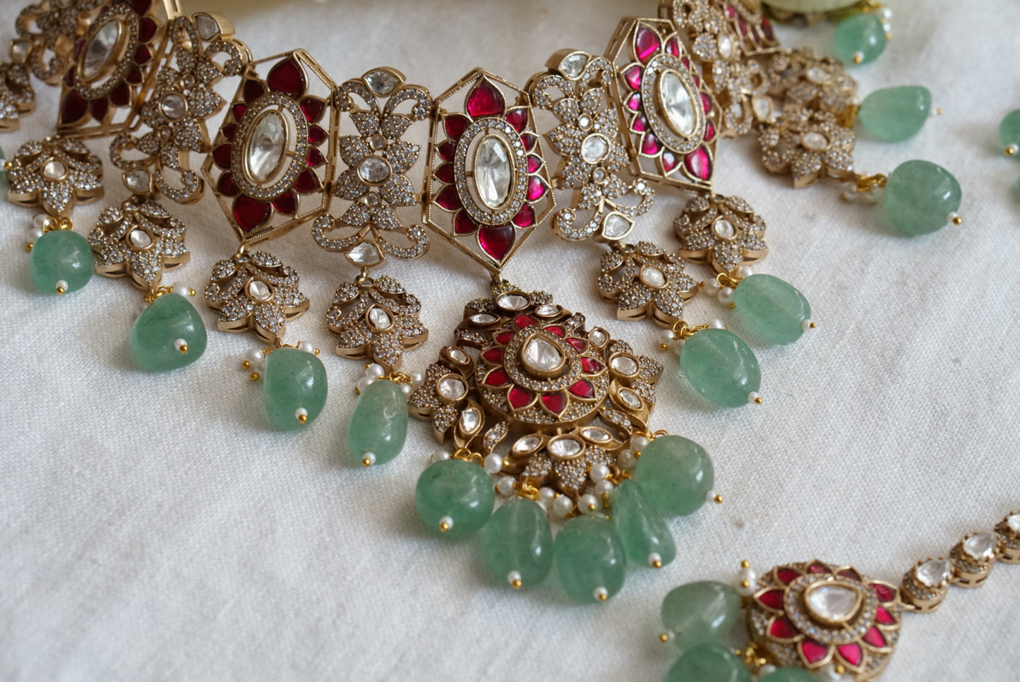Polki choker set  with maangtika (4-7749) (B)(preorder)