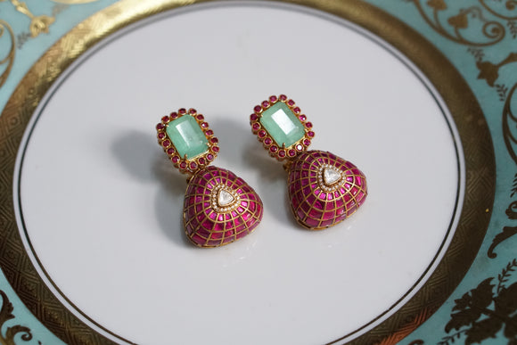 Pink Kundan Polki earrings (1-4585)(EX)