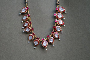 Red Kundanmeena necklace set(4-7745)(preorder)