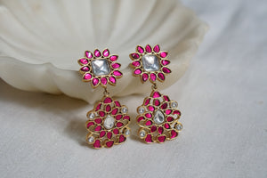 Pink Kundan earrings (1-4583)(EX)