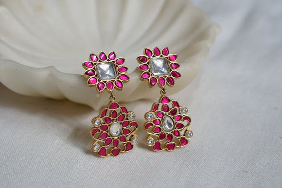 Pink Kundan earrings (1-4583)(EX)