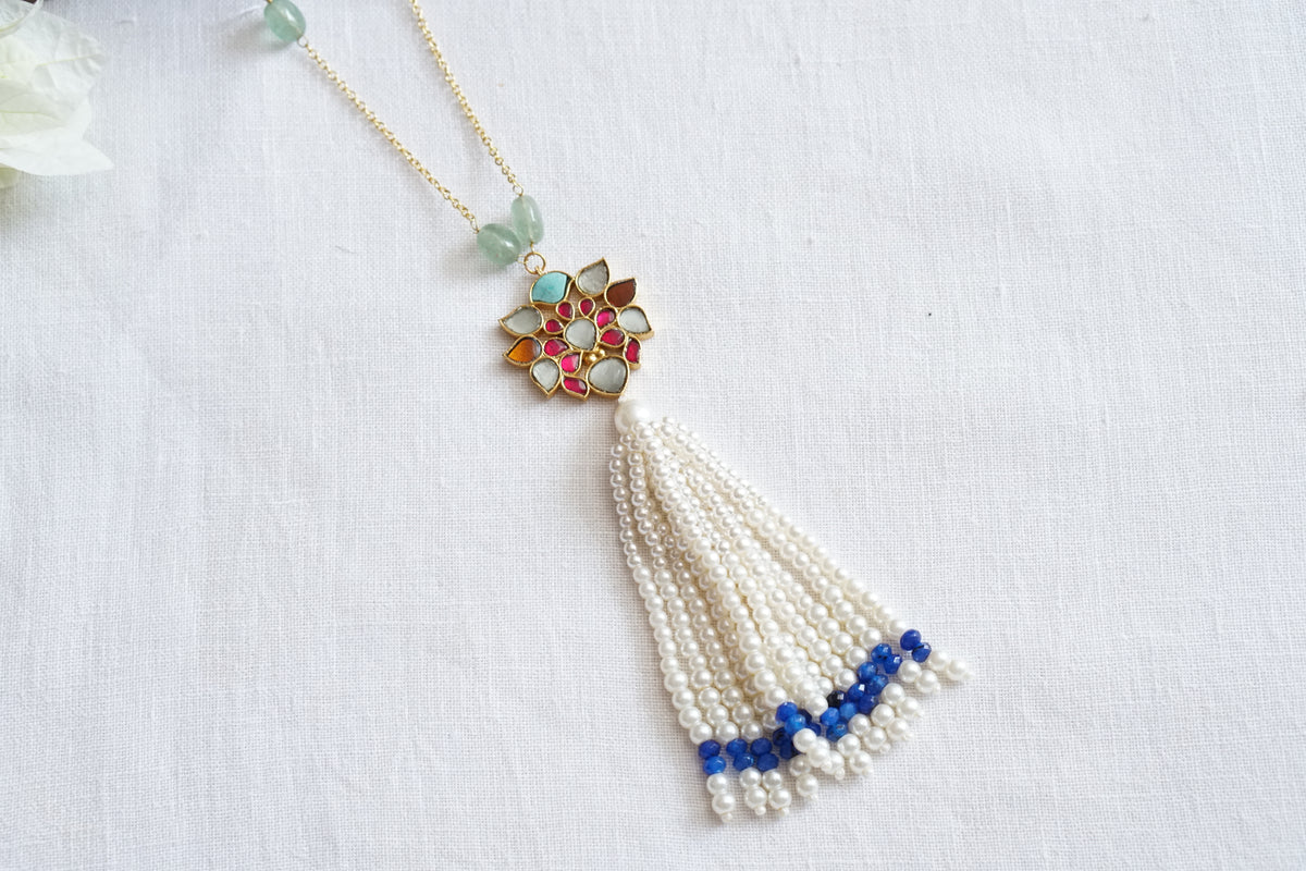 Navratan Kundan tassel pendant necklace(4-9571)