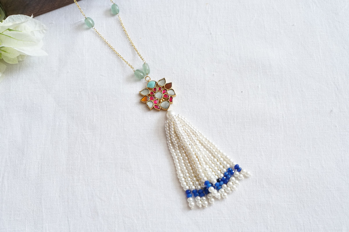Navratan Kundan tassel pendant necklace(4-9571)