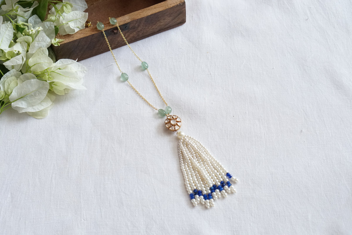 Mossainite polki tassel pendant chain necklace(4-9572)
