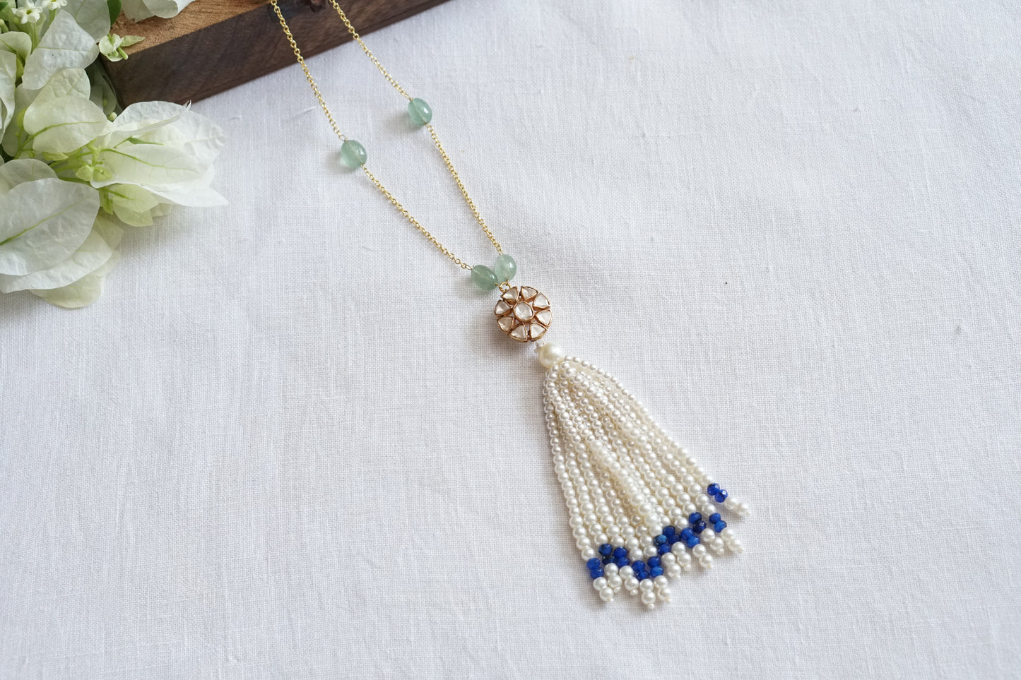 Mossainite polki tassel pendant chain necklace(4-9572)