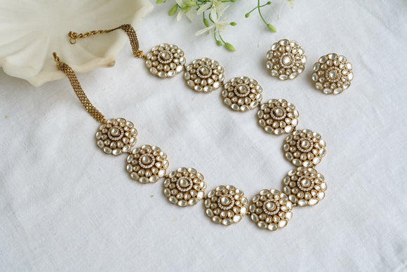 White Polki Necklace set (4-7391)(B)