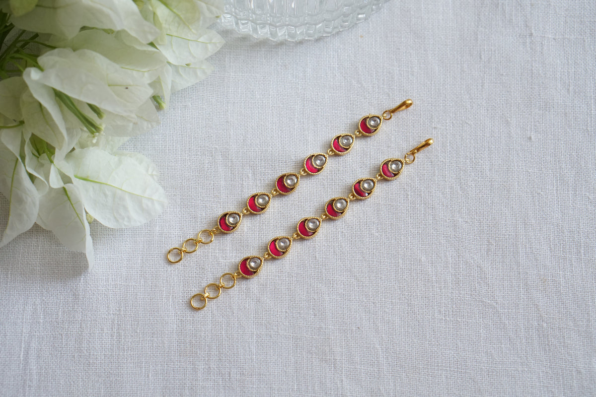 Pink kundan Earchain(9-434)(AK)
