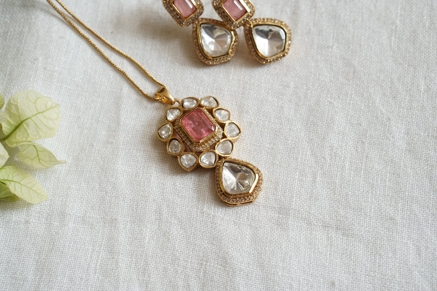 Pink Stone Polki Pendant Set (4-8819((B) - JEWELSTYLE