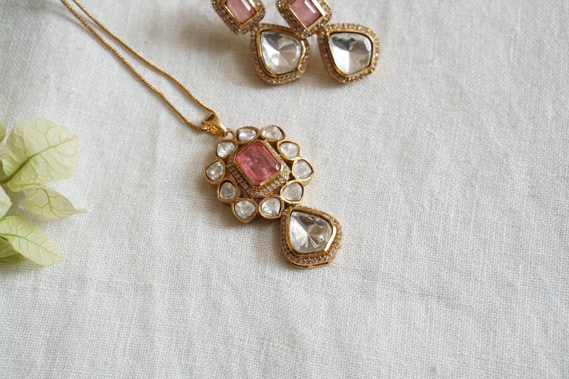 Pink Stone Polki Pendant Set (4-8819((B) - JEWELSTYLE
