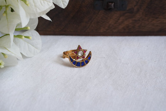 Pink & Blue Stone Kundan Ring (6-345)(R) - JEWELSTYLE