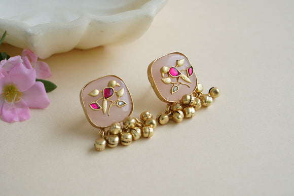 Pink stone polki studs (1-4588)(EX)