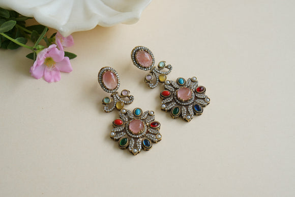 Multi stone polki earrings (1-4587-c)(EX)