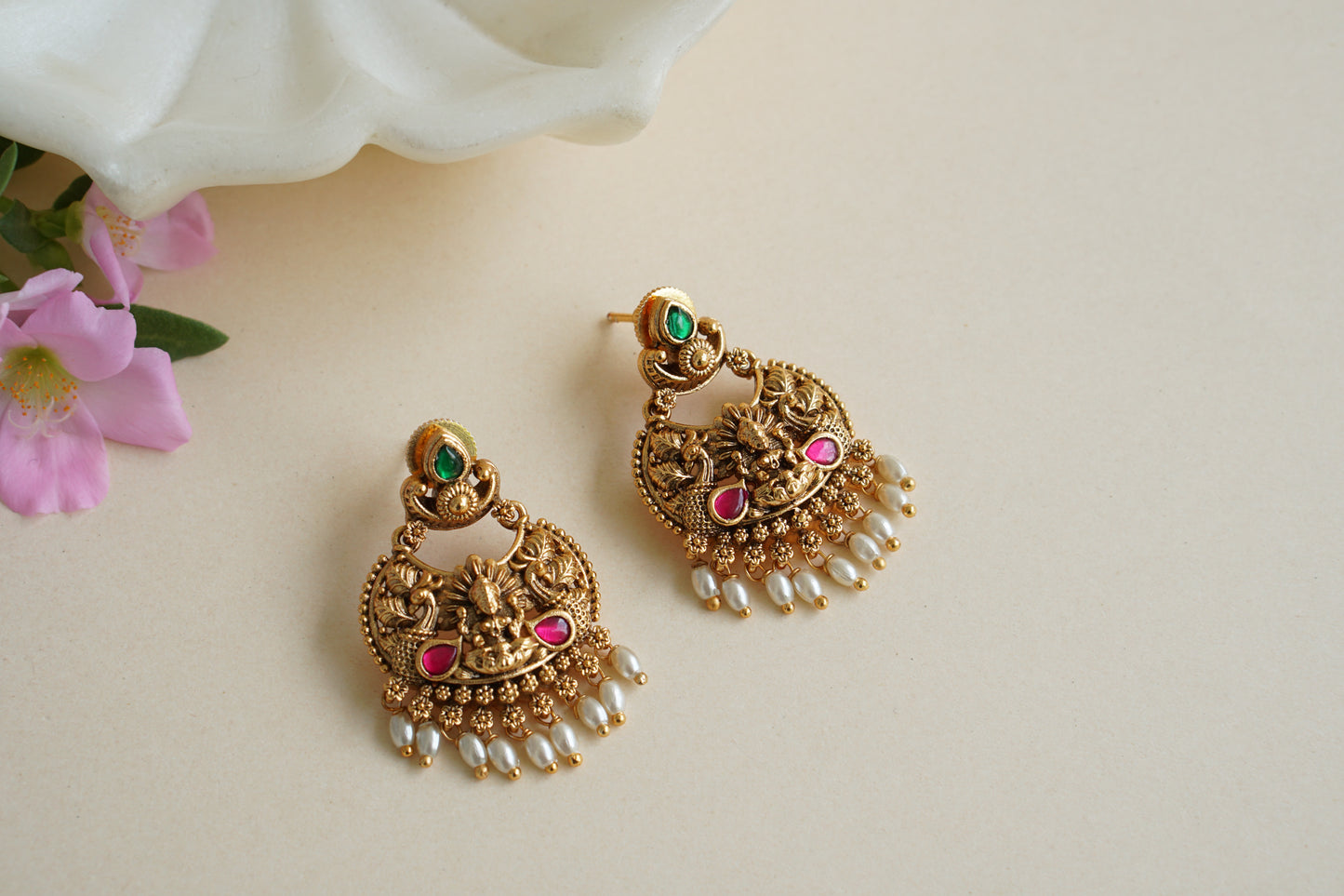 Antique Pink & Green Kundan earring (1-4590)(EX)