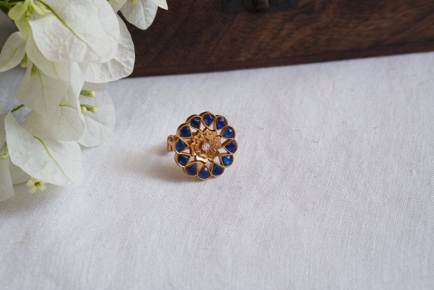 Blue Stone Kundan Ring (6-344)(R)