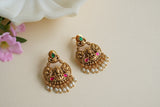 Antique Pink & Green Kundan earring (1-4590)(EX)