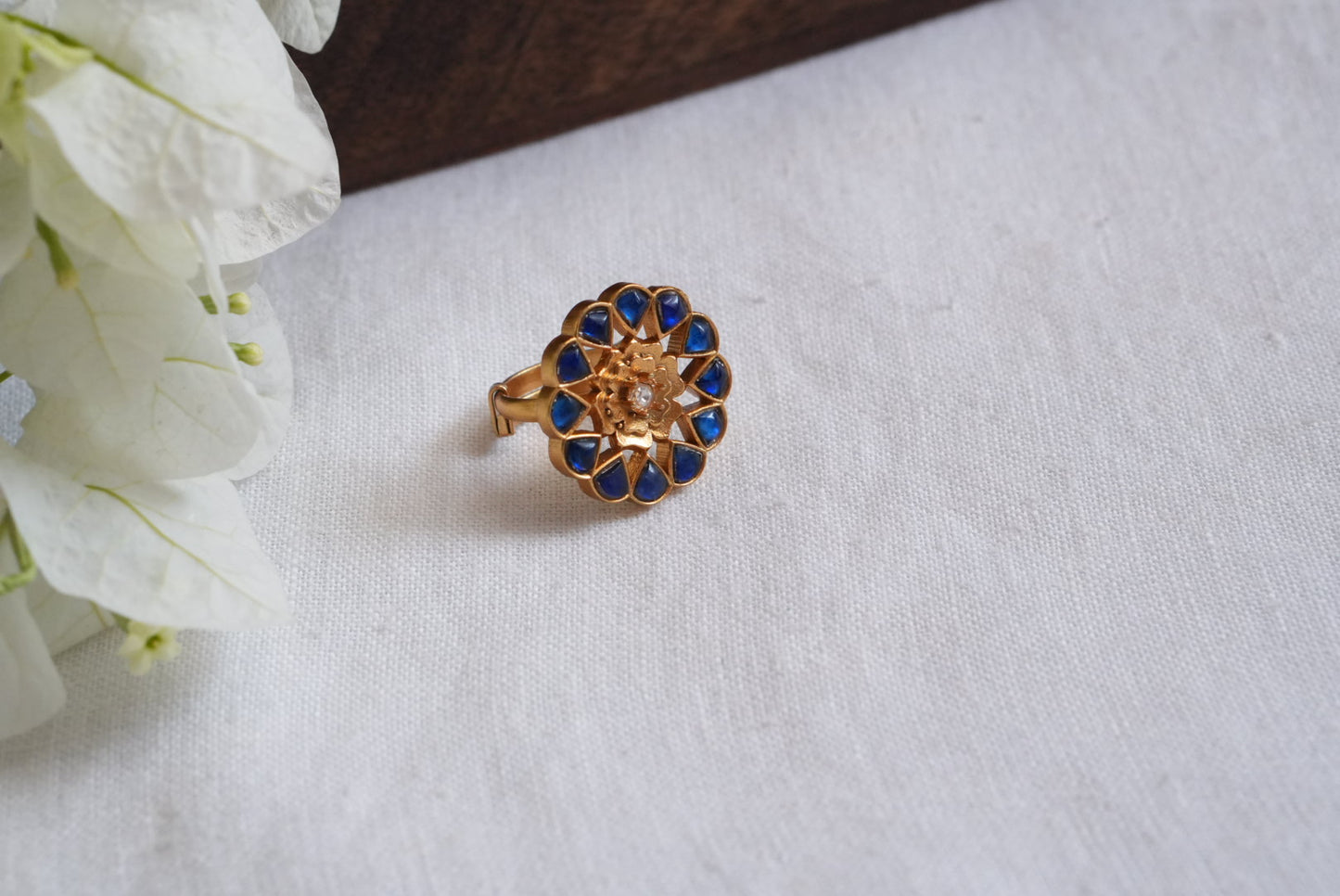 Blue Stone Kundan Ring (6-344)(R)
