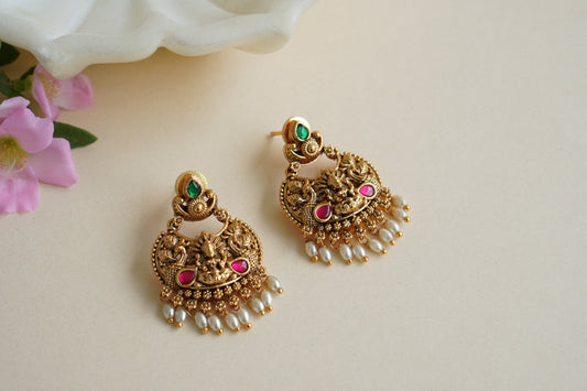 Antique Pink & Green Kundan earring (1-4590)(EX)