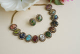 Multi Stone Polki Necklace Set  (4-8435)(EX)