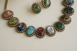 Multi Stone Polki Necklace Set  (4-8435)(EX)