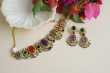 Multi Stone Polki Necklace Set  (4-8436)(EX)