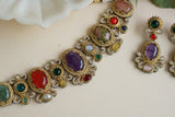 Multi Stone Polki Necklace Set  (4-8436)(EX)