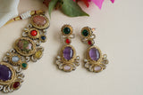 Multi Stone Polki Necklace Set  (4-8436)(EX)