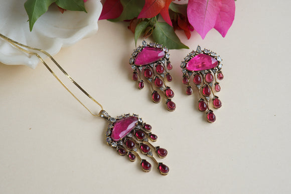 Ruby Stone Polki Pendant Set  (4-8437)(EX)