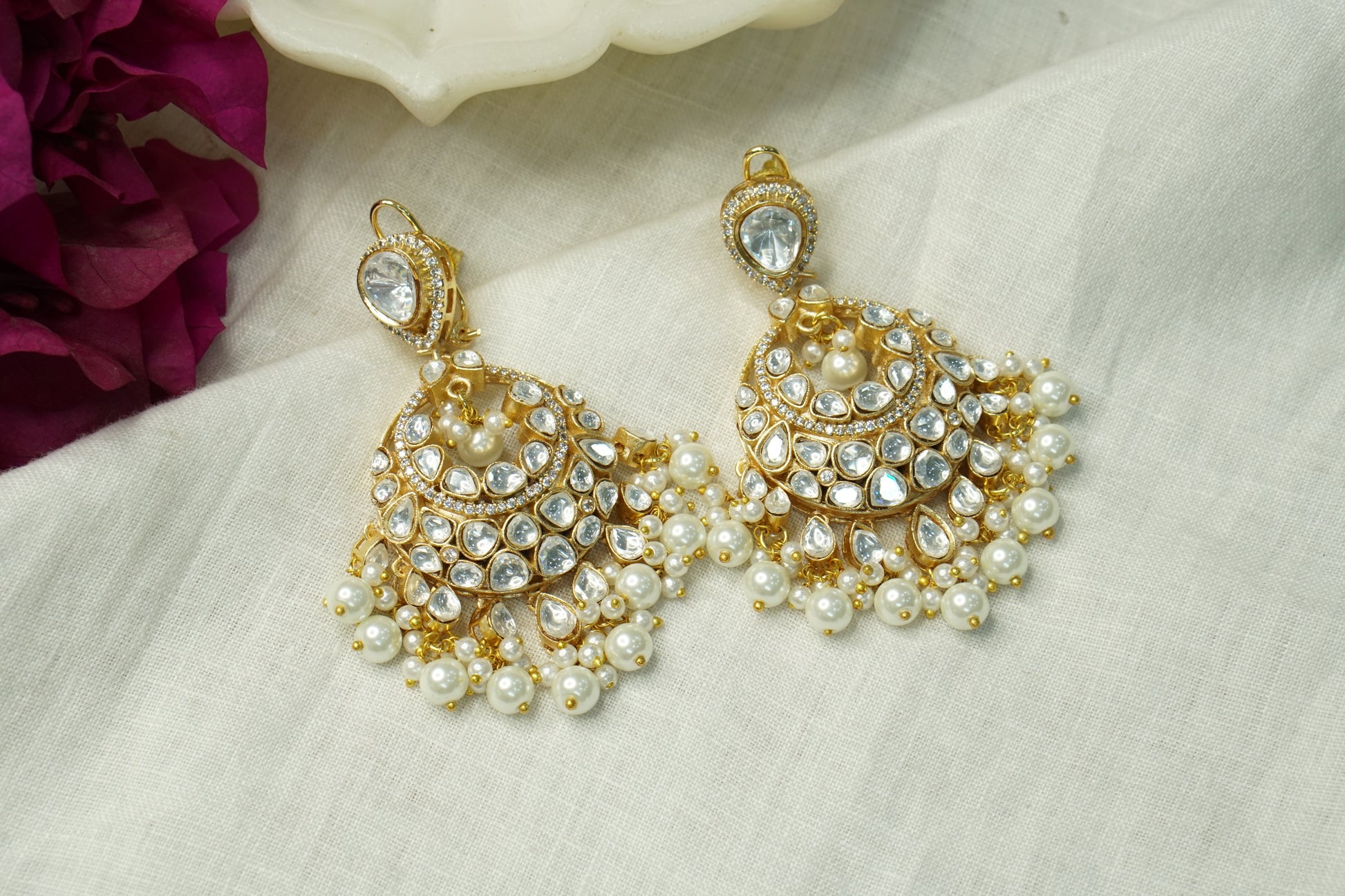 Polki Chandbali Earrings (1-4942)(B) - JEWELSTYLE