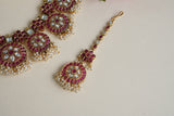 Antique Kundan Necklace Set with maangtika (4-8439)(Ex)