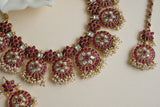 Antique Kundan Necklace Set with maangtika (4-8439)(Ex)