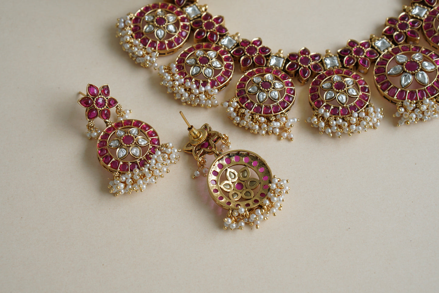Antique Kundan Necklace Set with maangtika (4-8439)(Ex)
