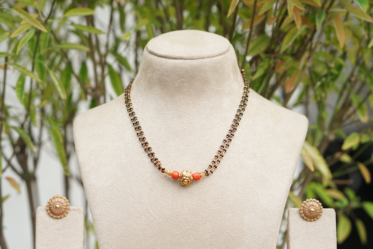 Black Beads Coral Pendant Set (4-9596)(AK)
