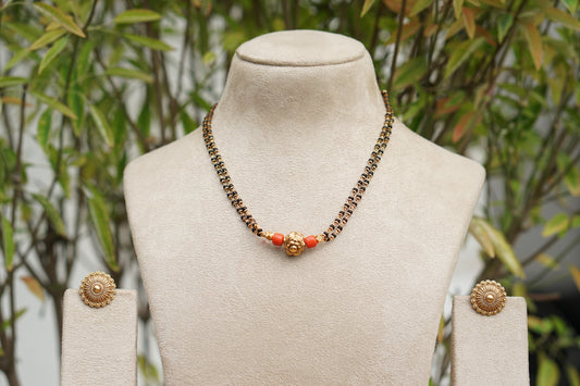 Black Beads Coral Pendant Set (4-9596)(AK)