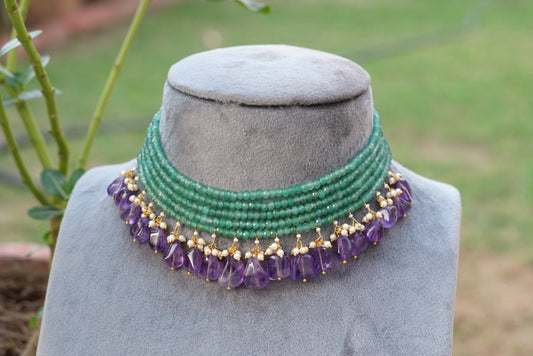 Amythest & mint Beads choker (4-6798)(N)( already discounted) - JEWELSTYLE