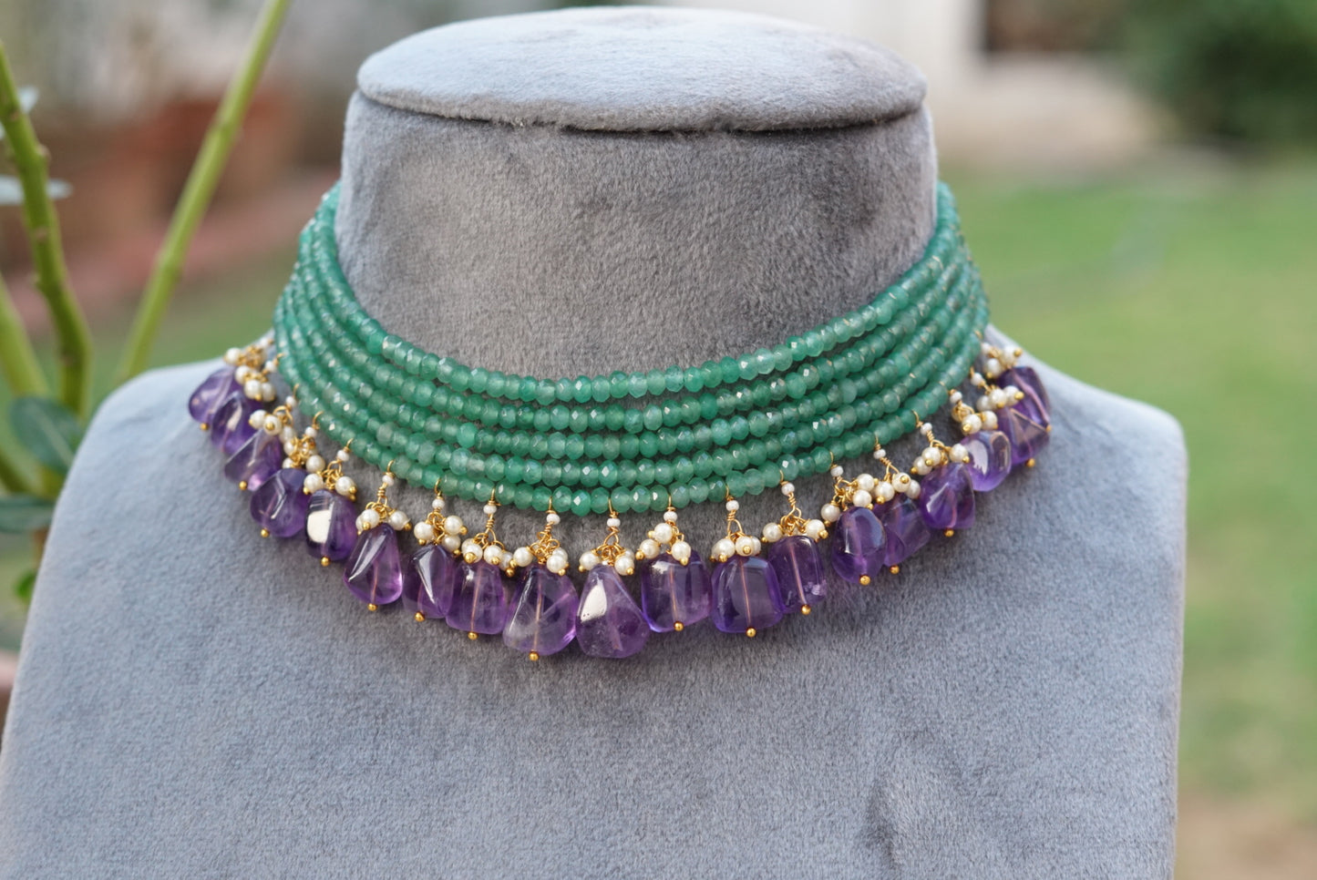 Amythest & mint Beads choker (4-6798)(N)( already discounted) - JEWELSTYLE