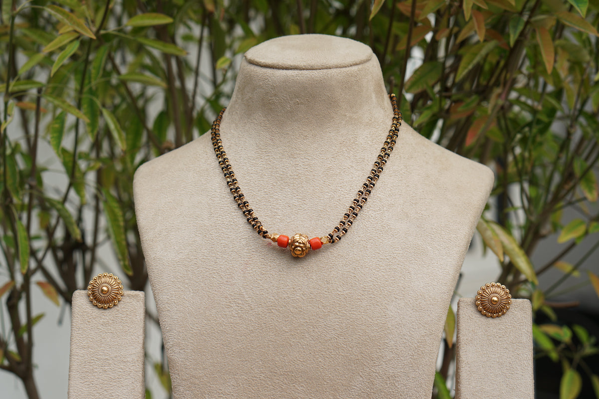 Black Beads Coral Pendant Set (4-9596)(AK)