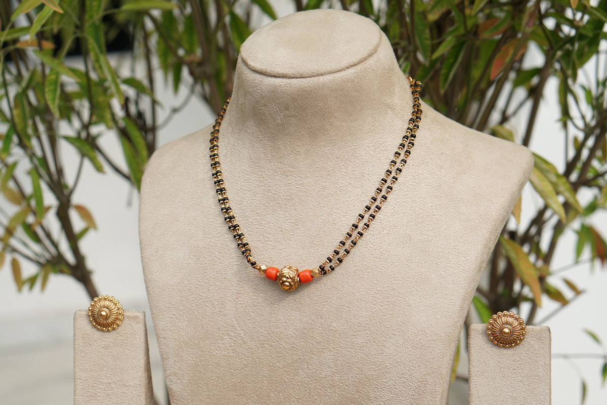 Black Beads Coral Pendant Set (4-9596)(AK)