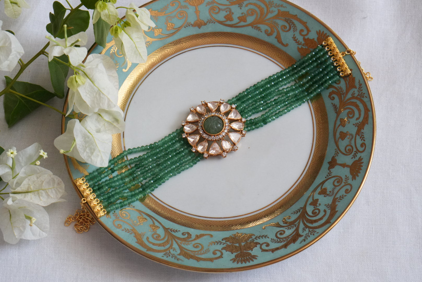 Mossainite Polki Choker (4-8954)(R) - JEWELSTYLE