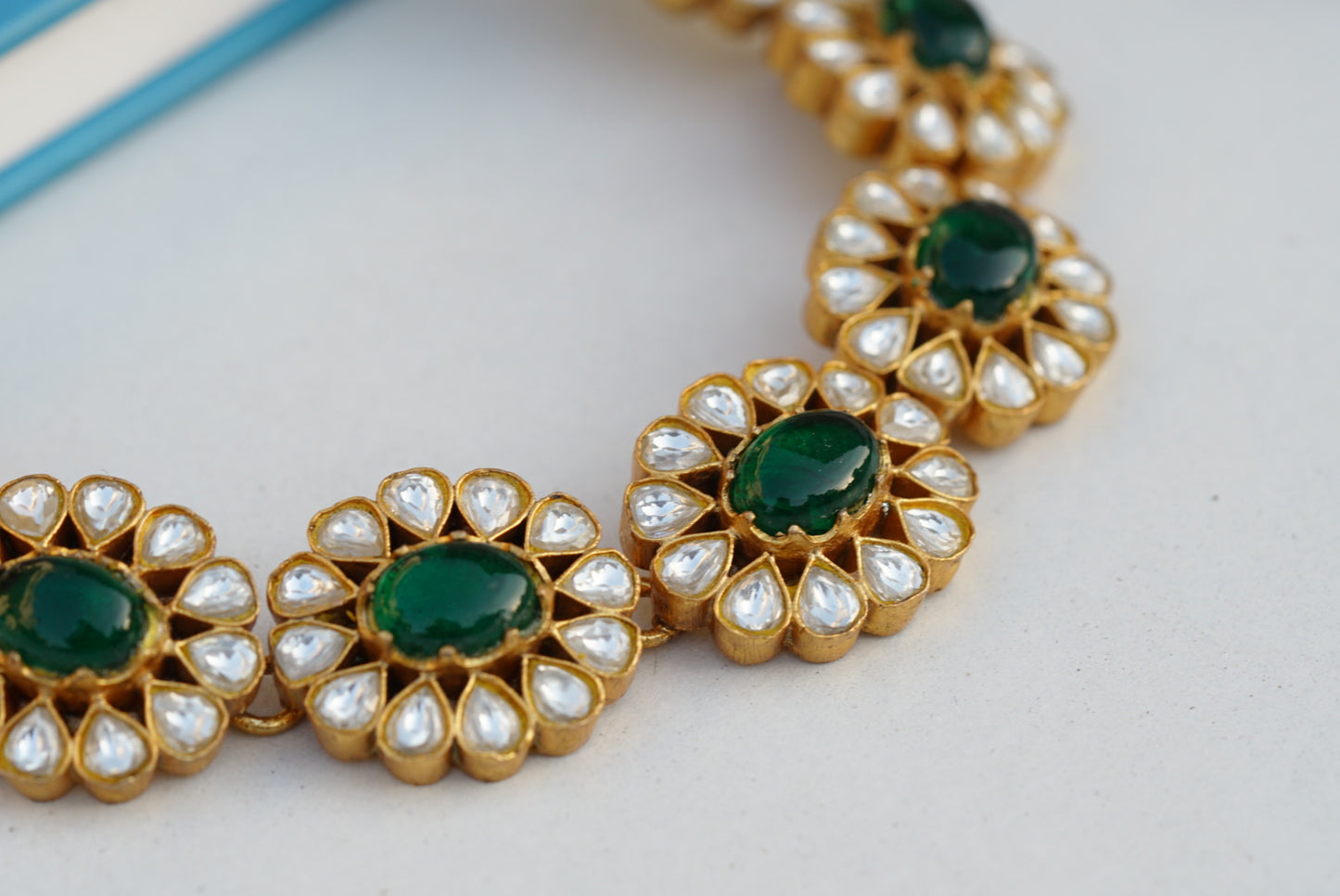 Green stone Kundan necklace set (4-6799)(R)(PREORDER)