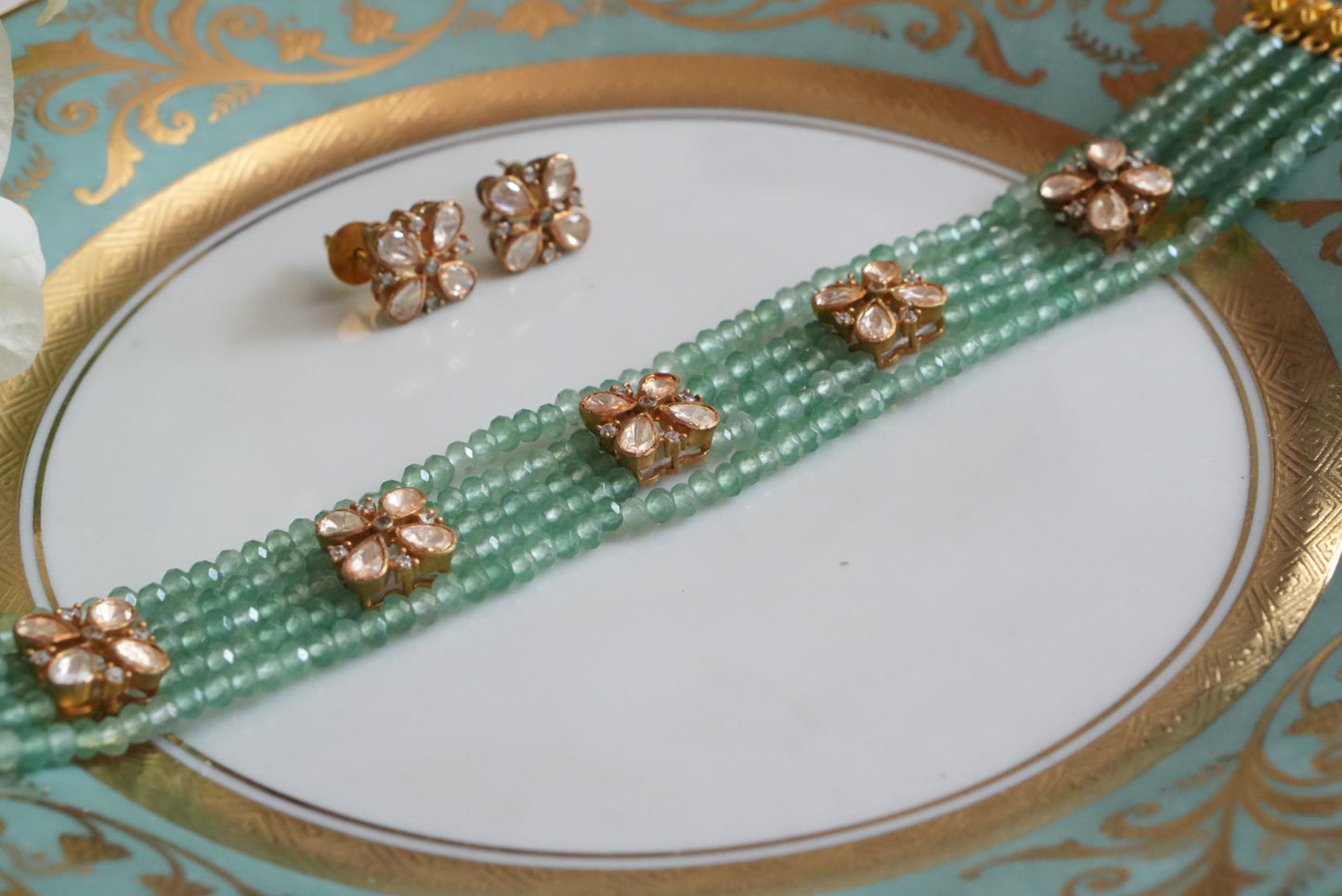 Mossainite Polki  Choker Set (4-8955)(R)(ALREADY DISCOUNTED) - JEWELSTYLE