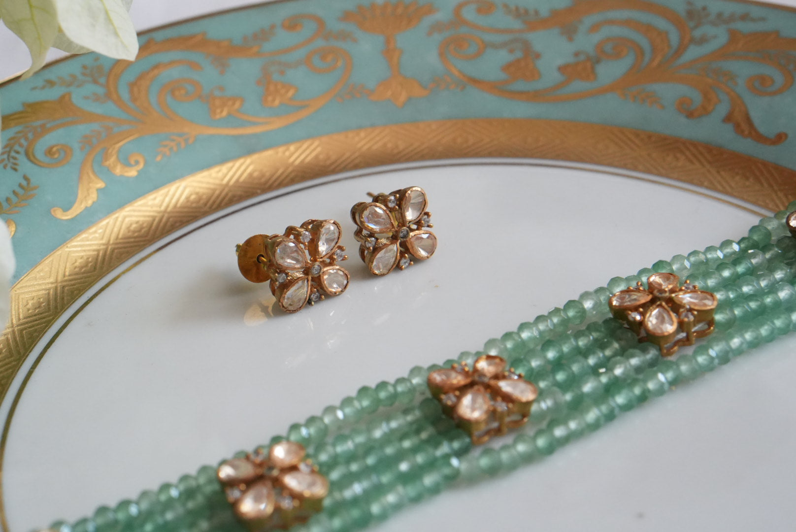 Mossainite Polki  Choker Set (4-8955)(R)(ALREADY DISCOUNTED) - JEWELSTYLE