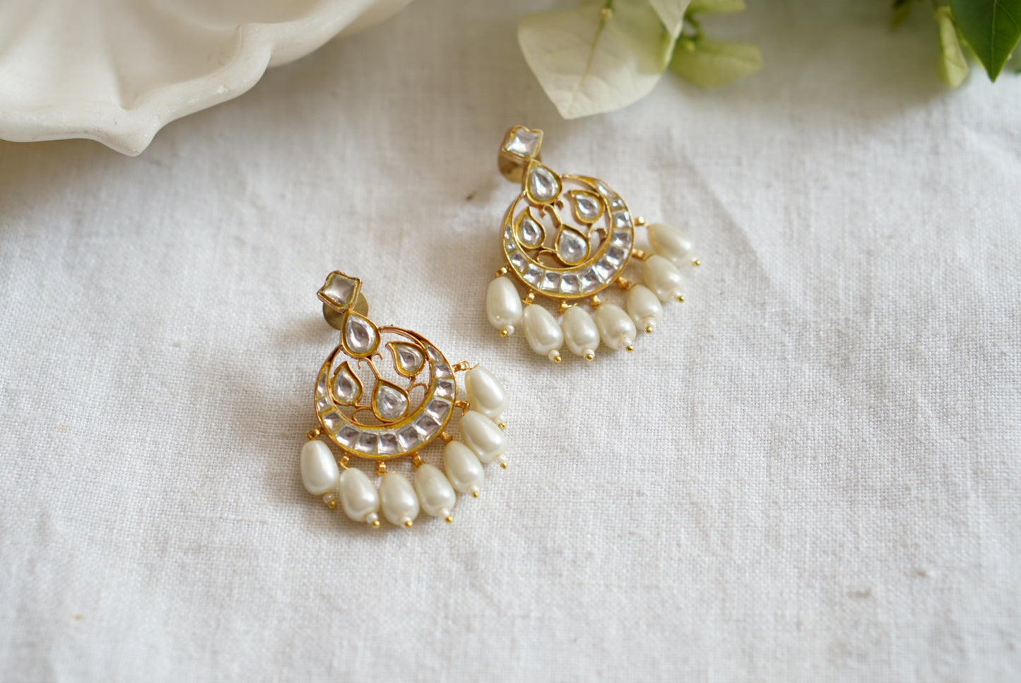 White kundan earrings (1-4046) (R)(preorder) - JEWELSTYLE