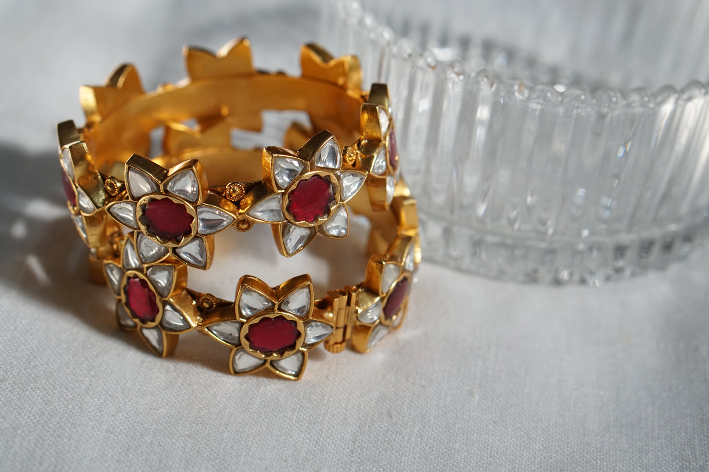 Pink & White Stone Kundan Openable Bangle(3-456)(R)(Size 2’6)(PREORDER)