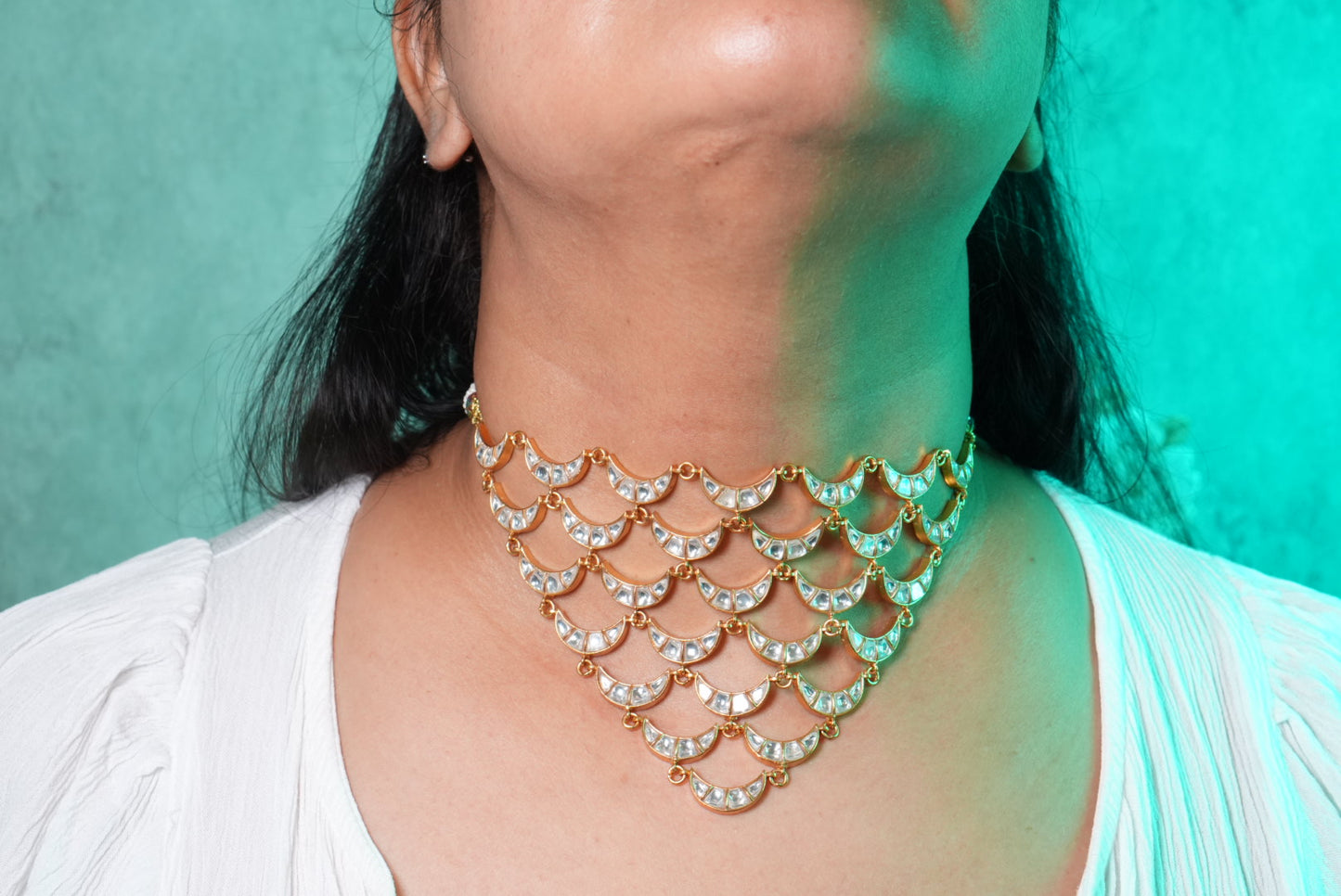 White chand Kundan choker set (4-8968)(R) (Preorder) - JEWELSTYLE