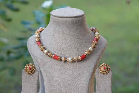 Antique coral necklace set (4-7754)(AK)