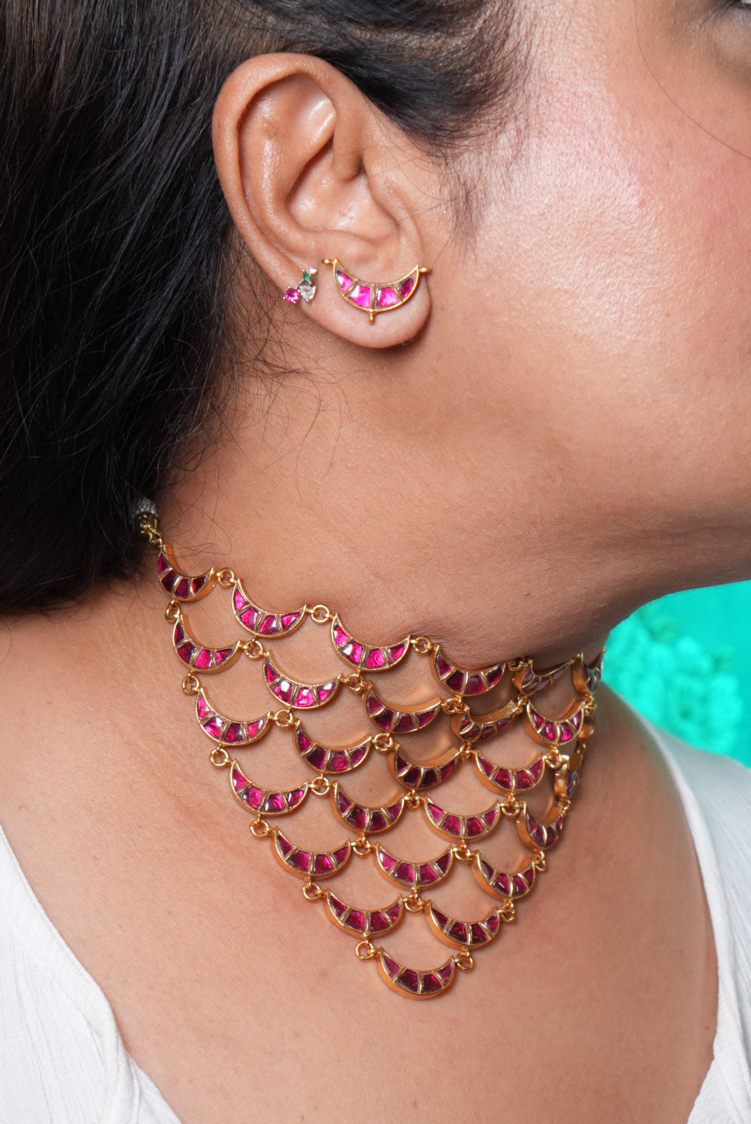 Pink chand Kundan choker set (4-8969)(R) (Preorder) - JEWELSTYLE