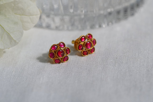 Small Pink Kundan Studs (1-4608)(R)