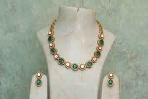 Green stone Polki necklace set(4-6806)(B)