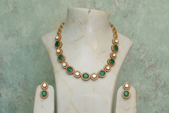 Green stone Polki necklace set(4-6806)(B)(OFFER PIECE)